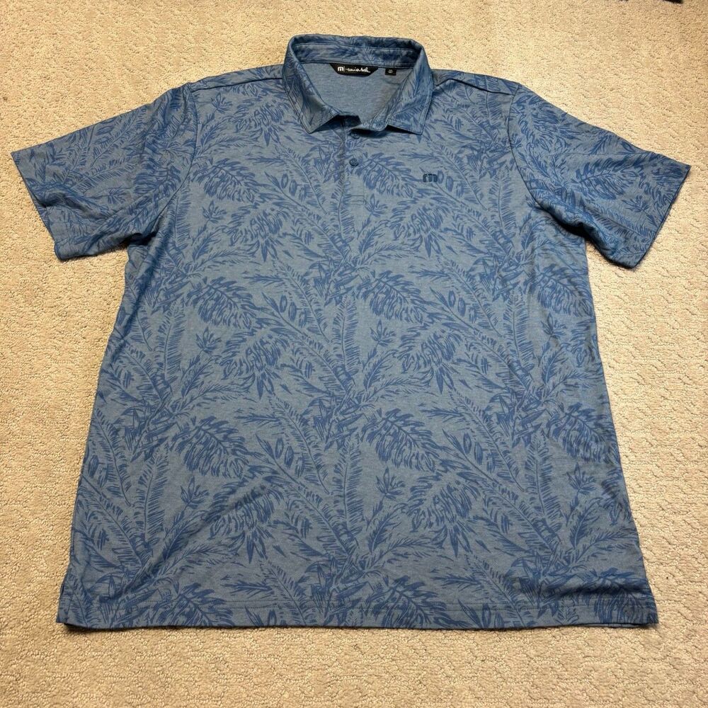 TravisMathew Polo Shirt Men’s XXL Blue Tropical Floral Golf Performance